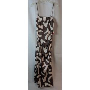 Paper Heart Maxi Dress Womens Large Brown Cream NWT Abstract Satin Slip Gown
